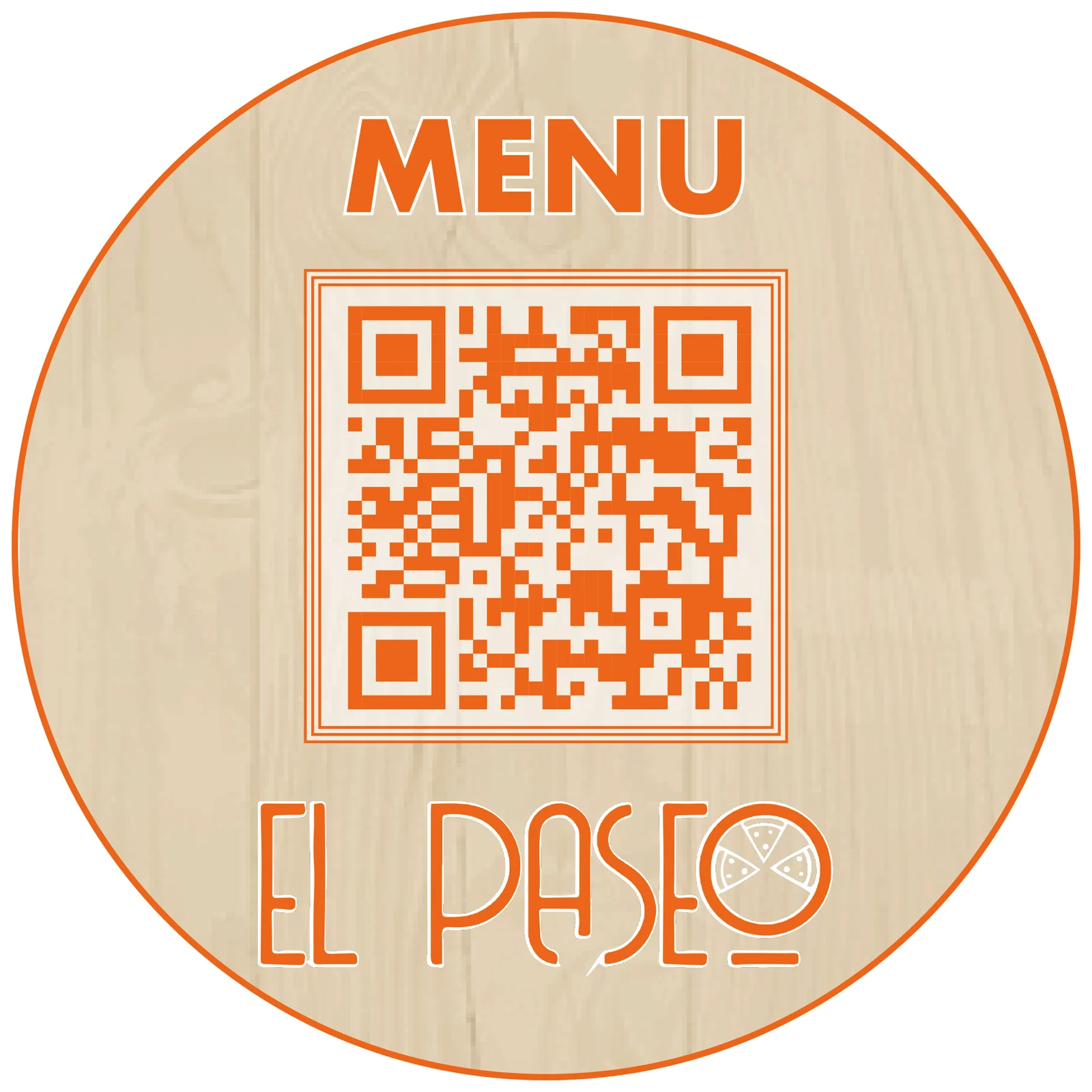 Table disc with a QR to the digital menu, designed for El Paseo