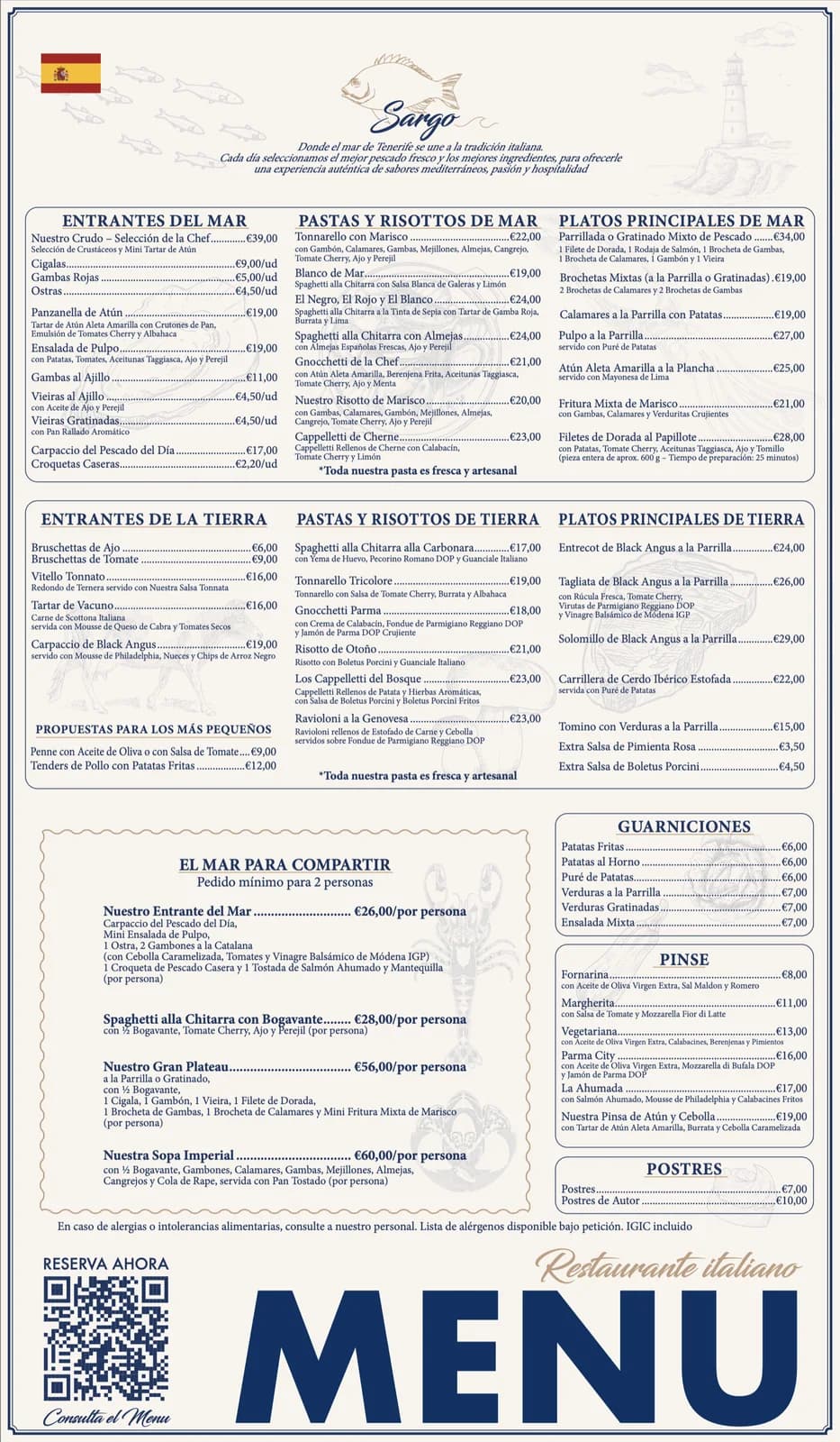 Vertical outdoor sign with the full menu and a booking QR